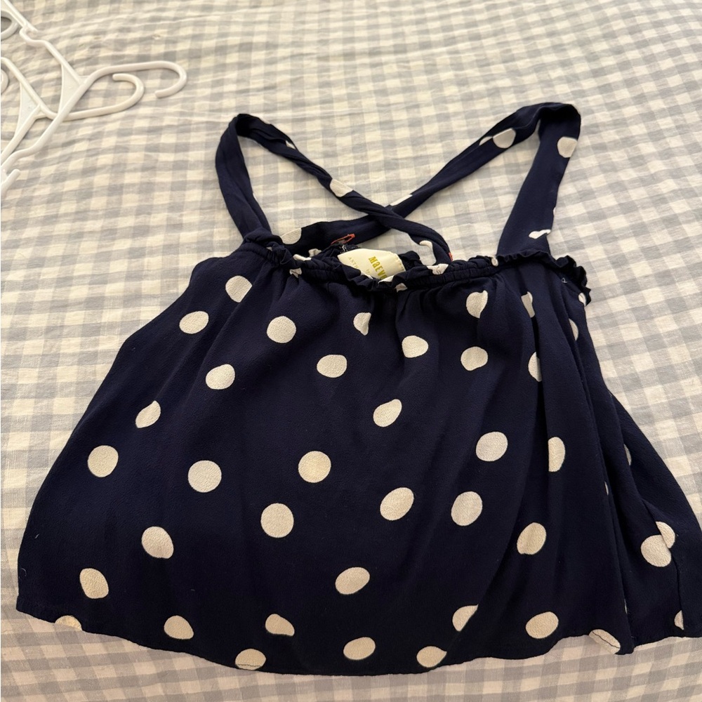 Anthropologie Navy and White Polka Dot Top